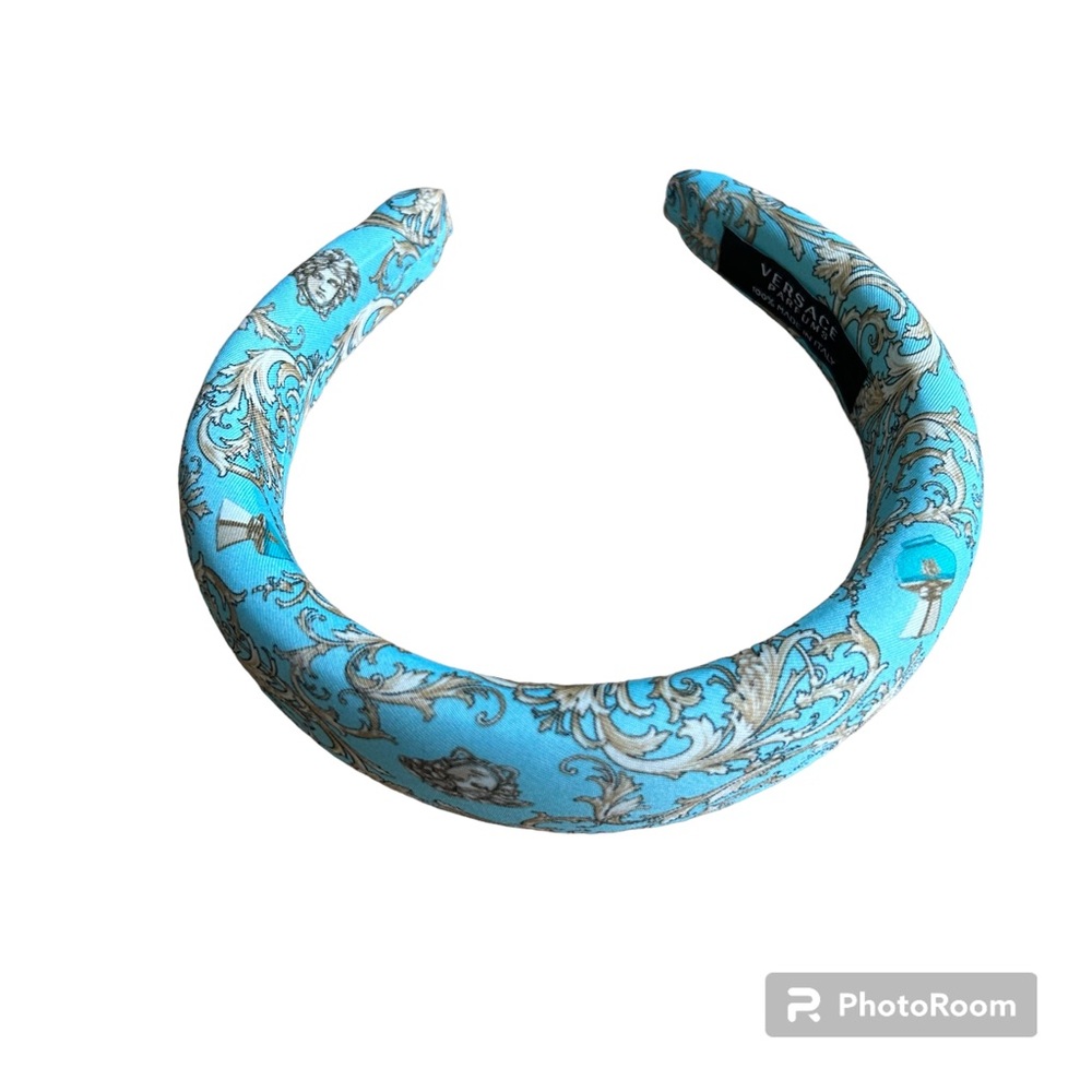 Versace Turquoise and Gold Silk Headband
